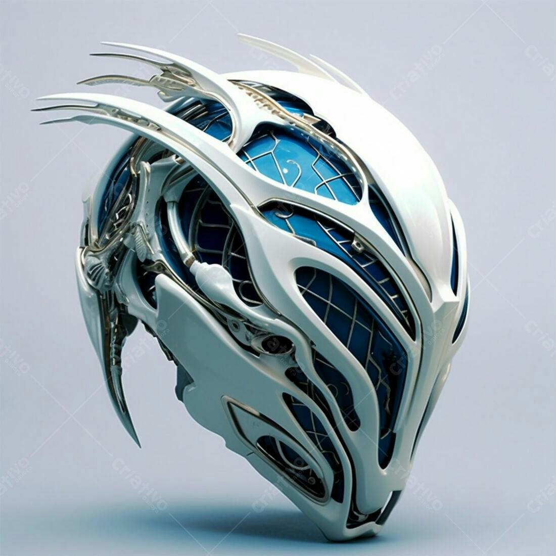 Capacete futurista branco e azul renderizado em 3D