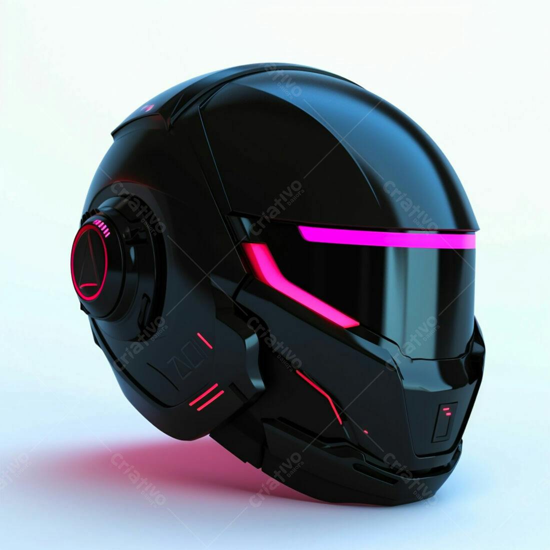 Capacete futurista preto com luzes rosa