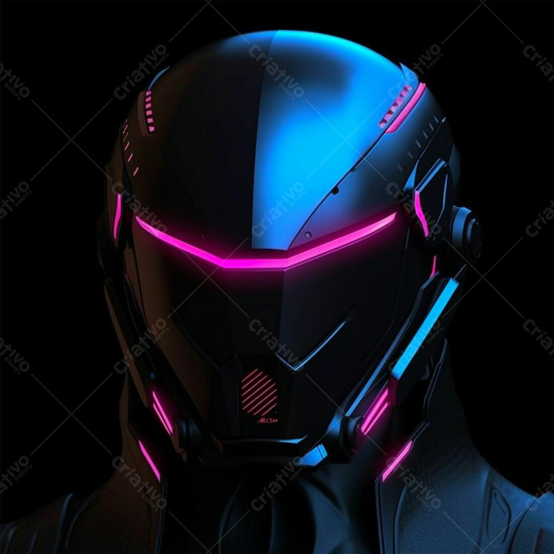 Capacete futurista com luzes neon rosa e azul