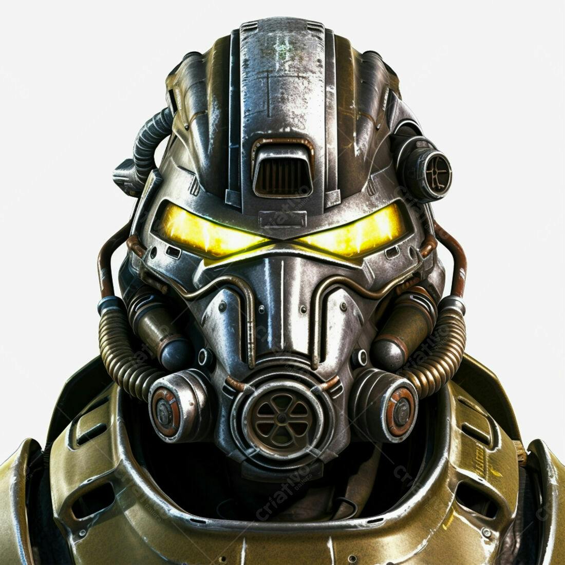 Armadura militar futurista com máscara de gás