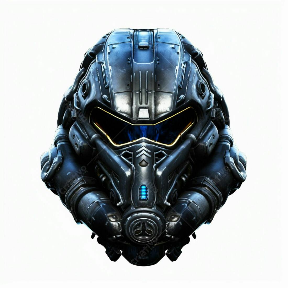 Capacete futurista azul e preto