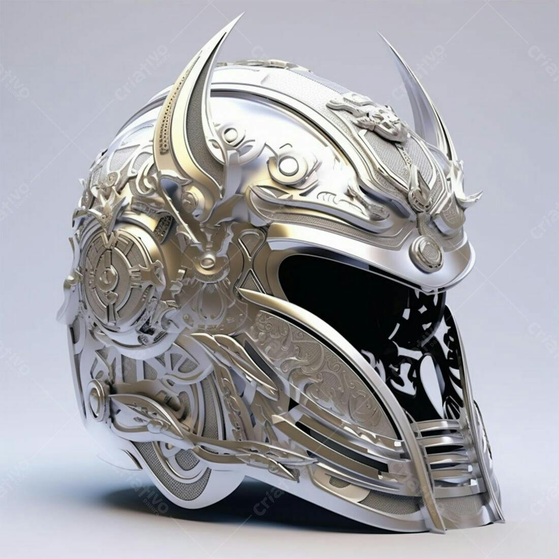 Capacete metálico estilo steampunk com detalhes ornamentais