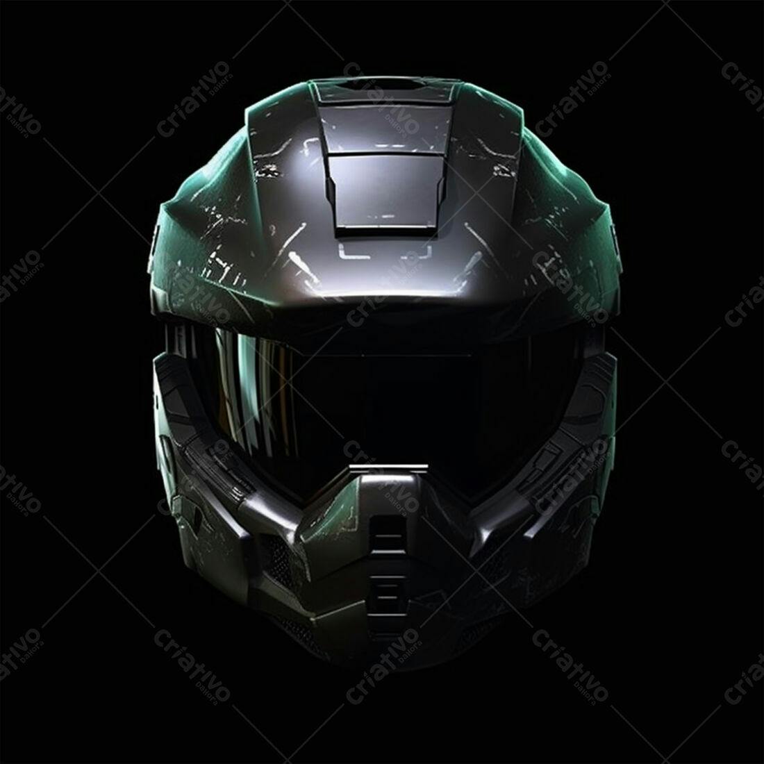 Capacete futurista preto e verde