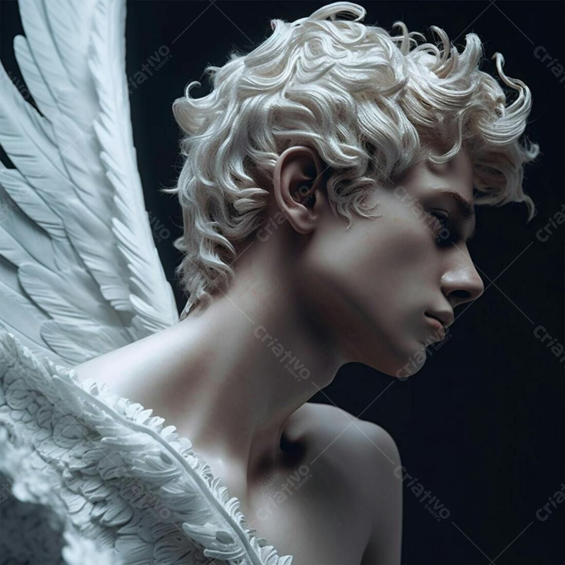 Anjo com asas brancas fundo escuro