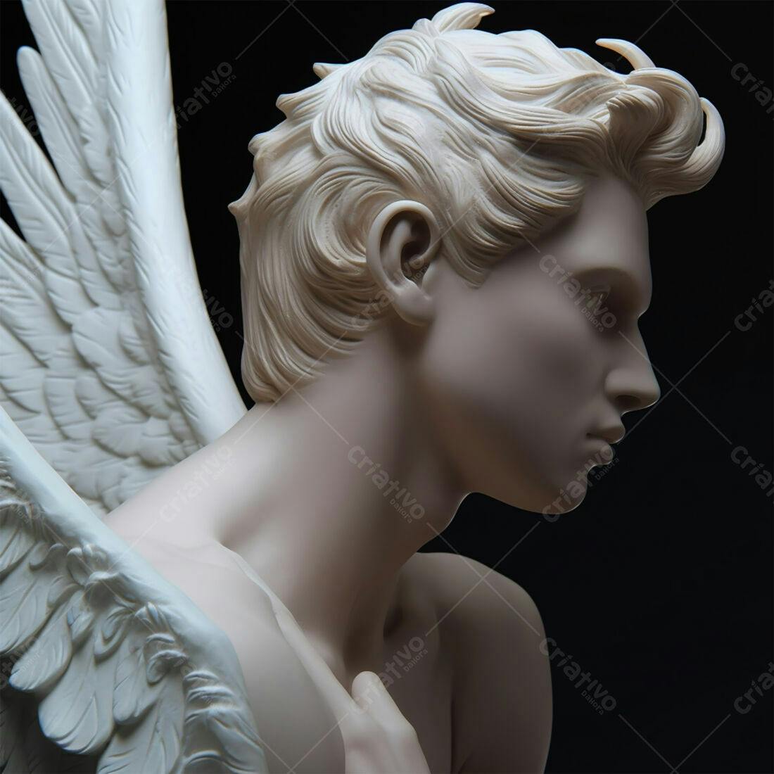 Estátua de anjo com asas escultura em tons de creme
