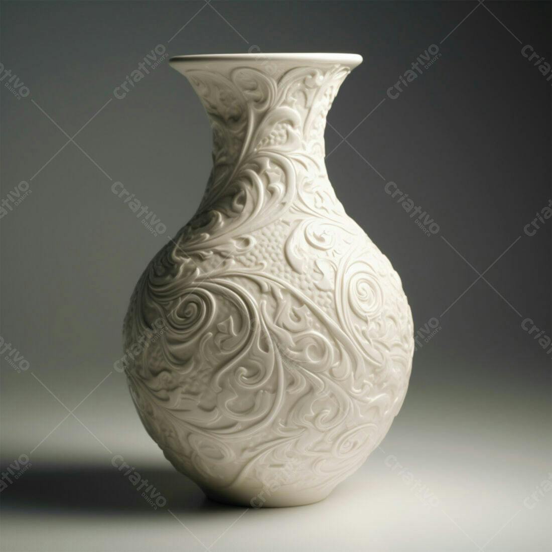 Vaso de porcelana branco com detalhes em relevo
