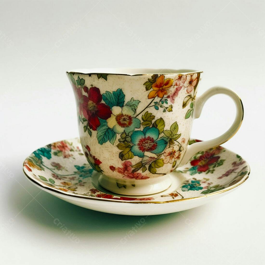 Xícara de chá floral vintage com pires