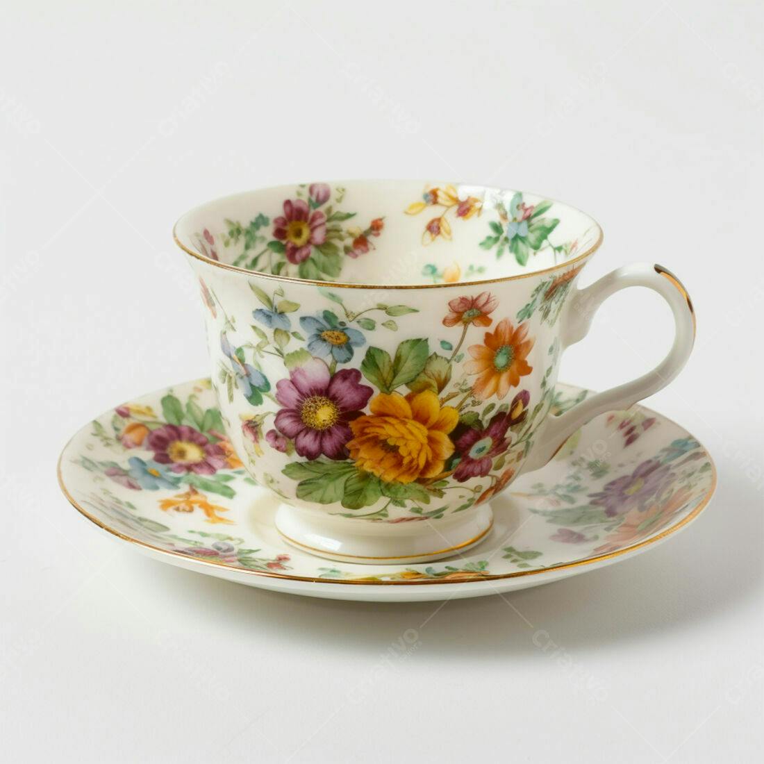 Xícara de chá floral vintage com pires