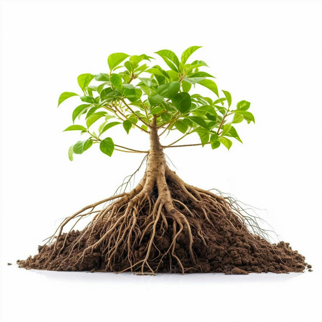 Planta com Raízes Expostas em Solo Escuro