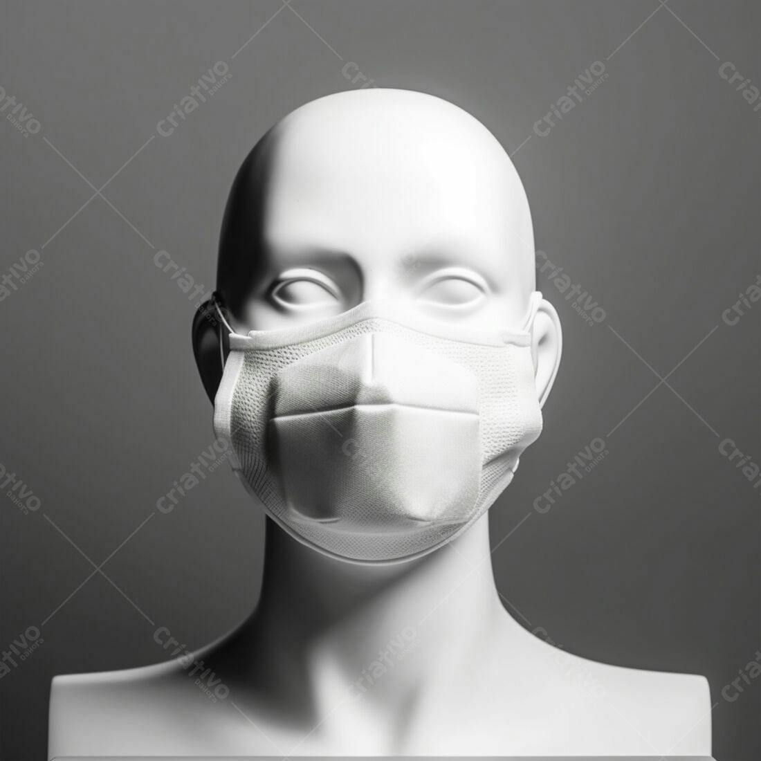 Manequim usando máscara facial branca
