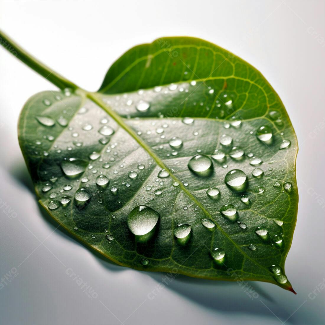 Folha verde com gotas d'água