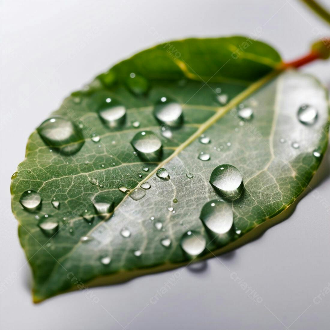 Folha verde com gotas de água