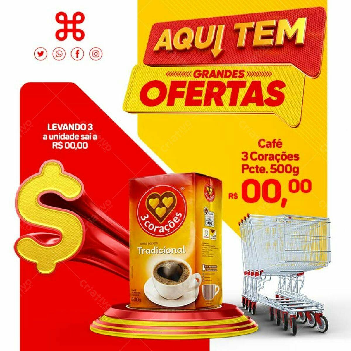 Flyer de Promoção de Café 3 Corações PSD Editável