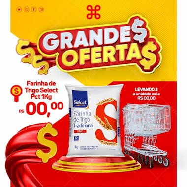 Oferta farinha de trigo mercado supermercado psd editavel