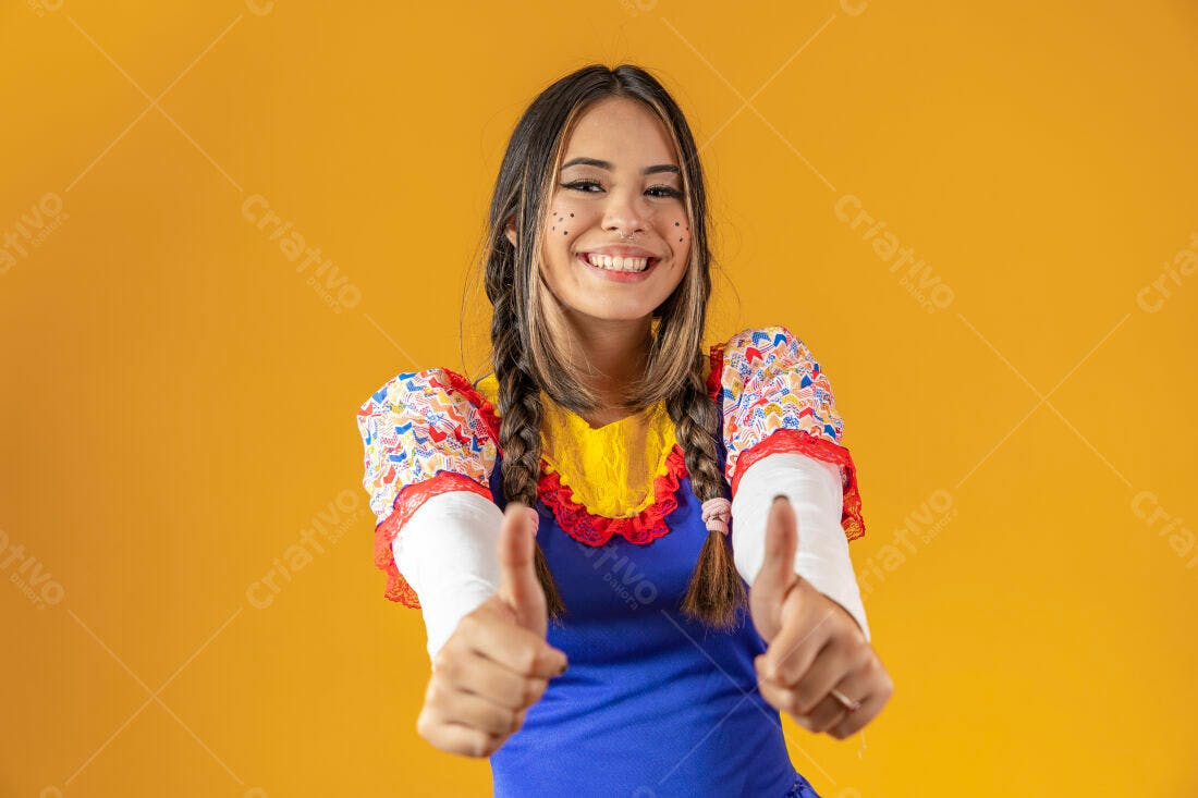 Mulher sorridente em roupa de festa junina