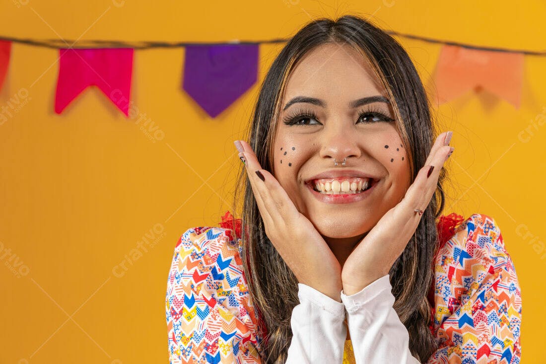 Mulher alegre Festa Junina roupa colorida
