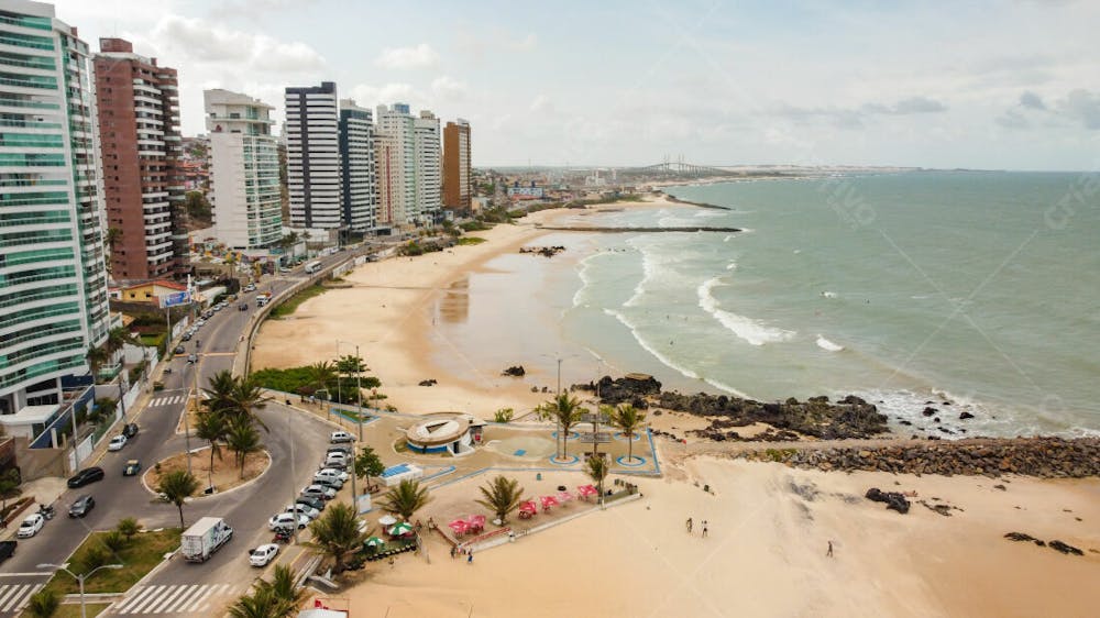 Vista Áerea Drone Da Praia Turistas Areia Cidade 2