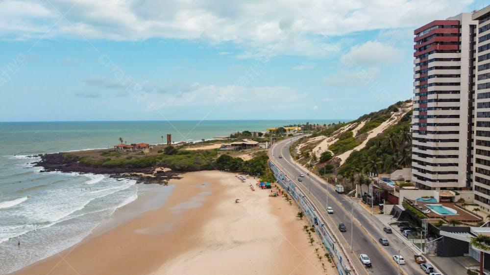 Vista Áerea Drone Da Praia Turistas Areia Cidade 3