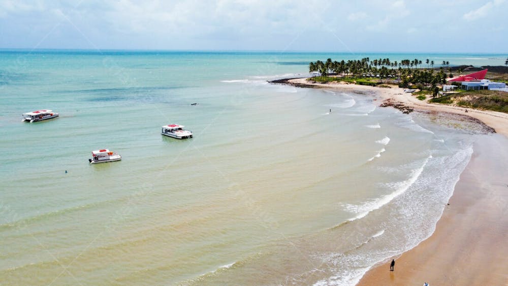 Vista Da Praia Barcos E Coqueiros