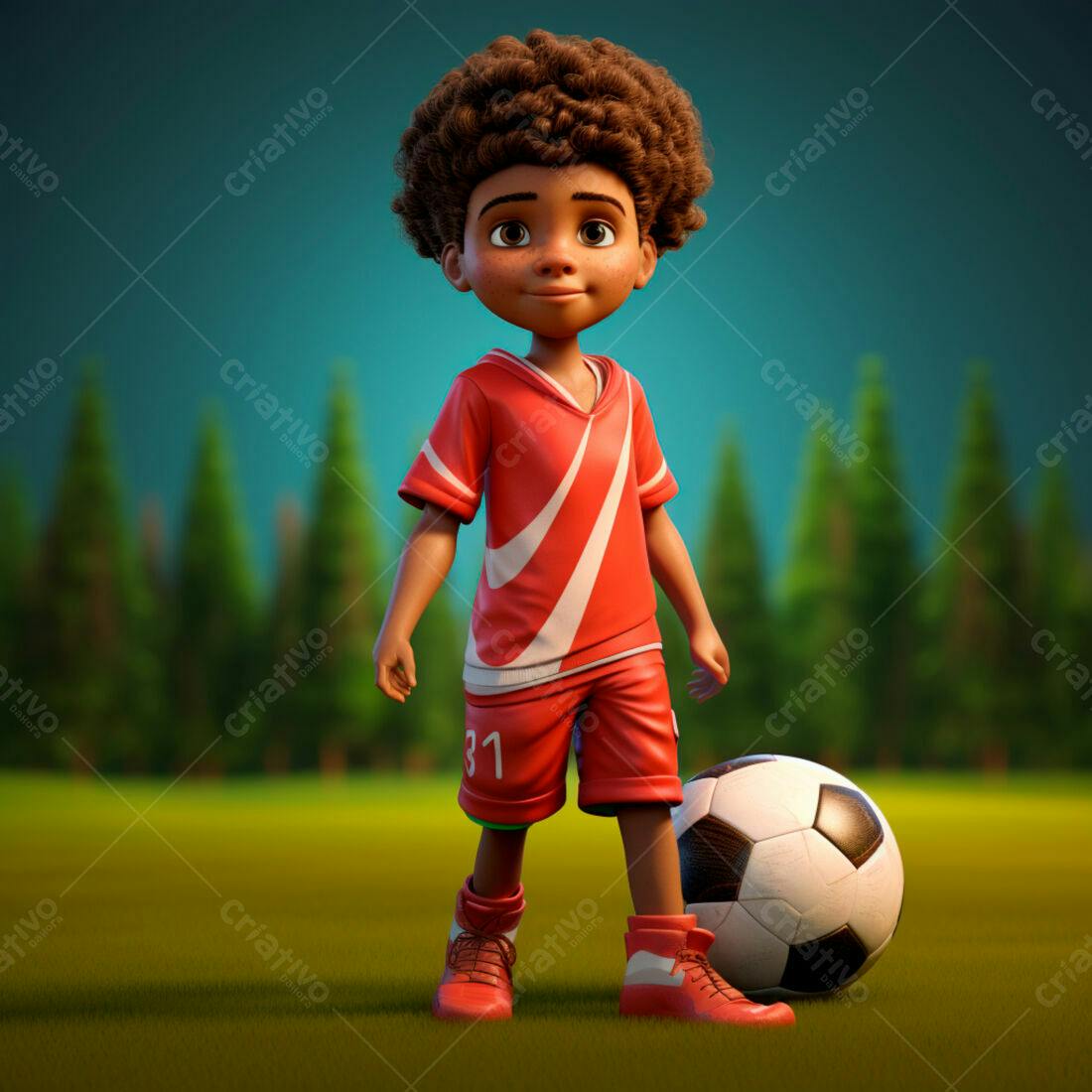 Menino jogador de futebol em campo gramado