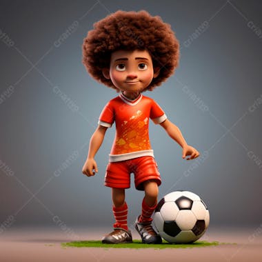 Garoto jogador de futebol vestindo uniforme de futebol com uma bola 3d 10