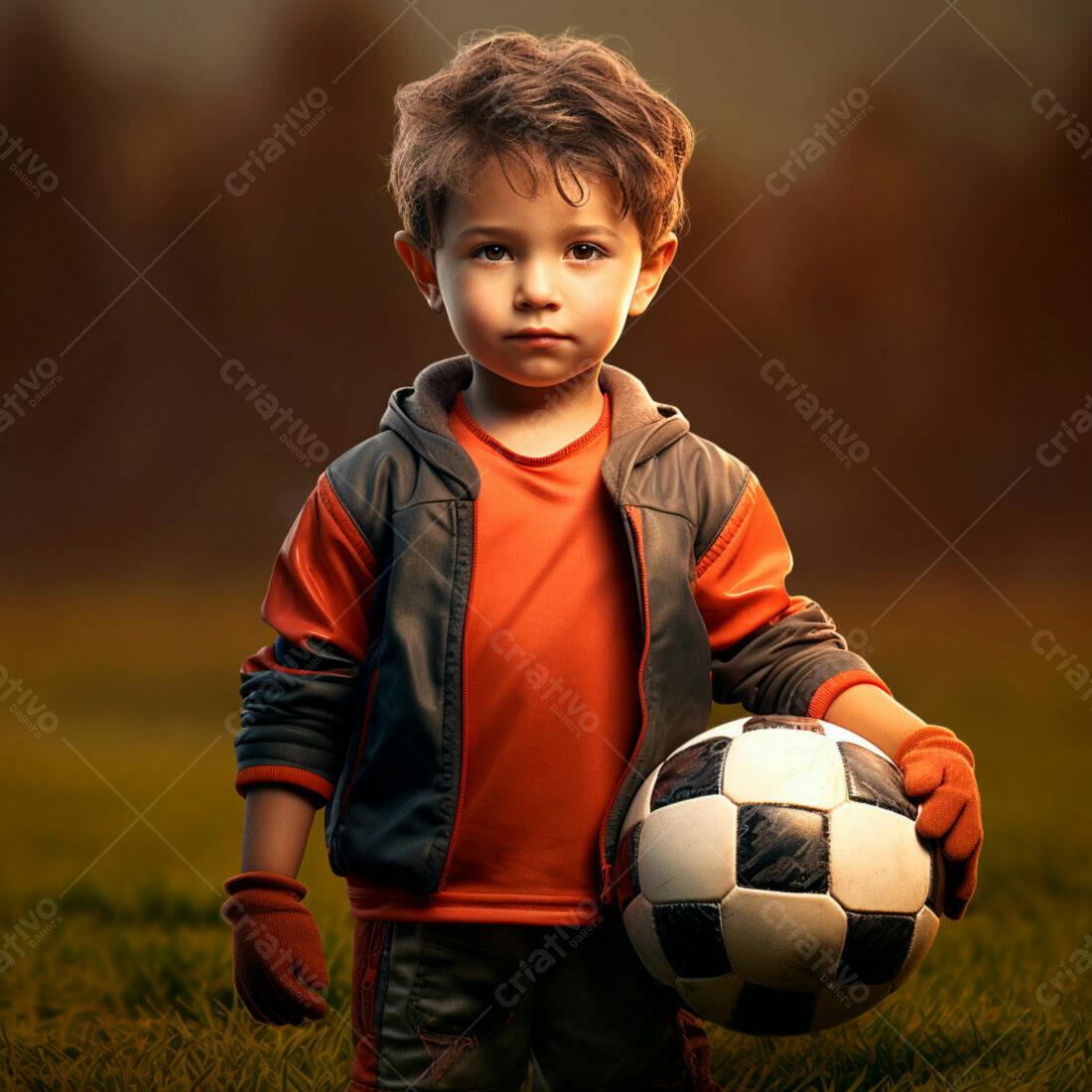 Menino com bola de futebol em campo