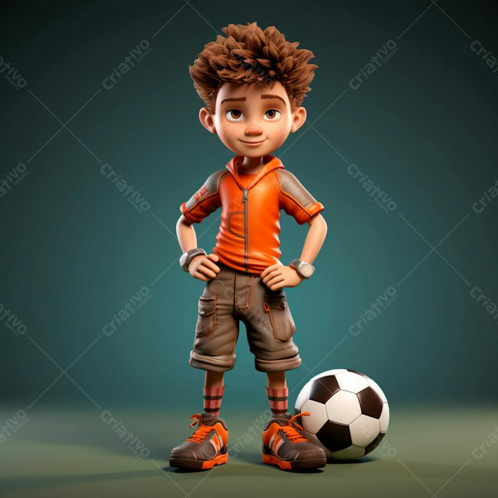 Garoto Jogador De Futebol Vestindo Uniforme De Futebol Com Uma Bola 3D 13