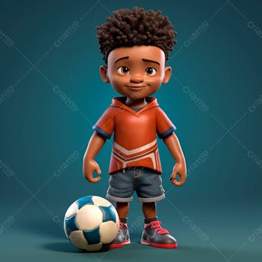 Garoto jogador de futebol vestindo uniforme de futebol com uma bola 3d 15