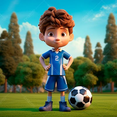 Garoto Jogador De Futebol Vestindo Uniforme De Futebol Com Uma Bola 3D 16
