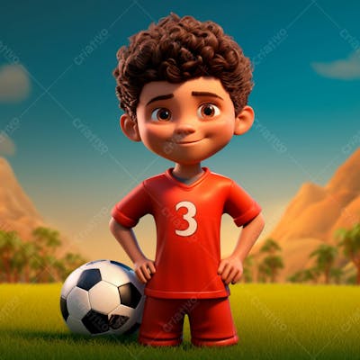 Garoto Jogador De Futebol Vestindo Uniforme De Futebol Com Uma Bola 3D 18