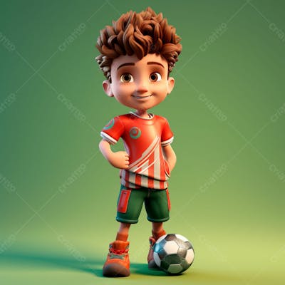 Garoto Jogador De Futebol Vestindo Uniforme De Futebol Com Uma Bola 3D 20