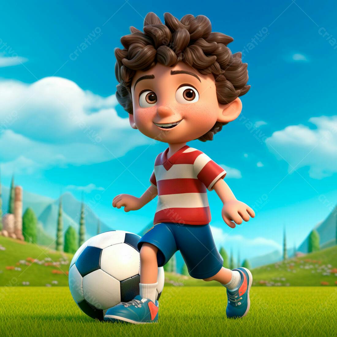 Menino brincando com bola de futebol em campo
