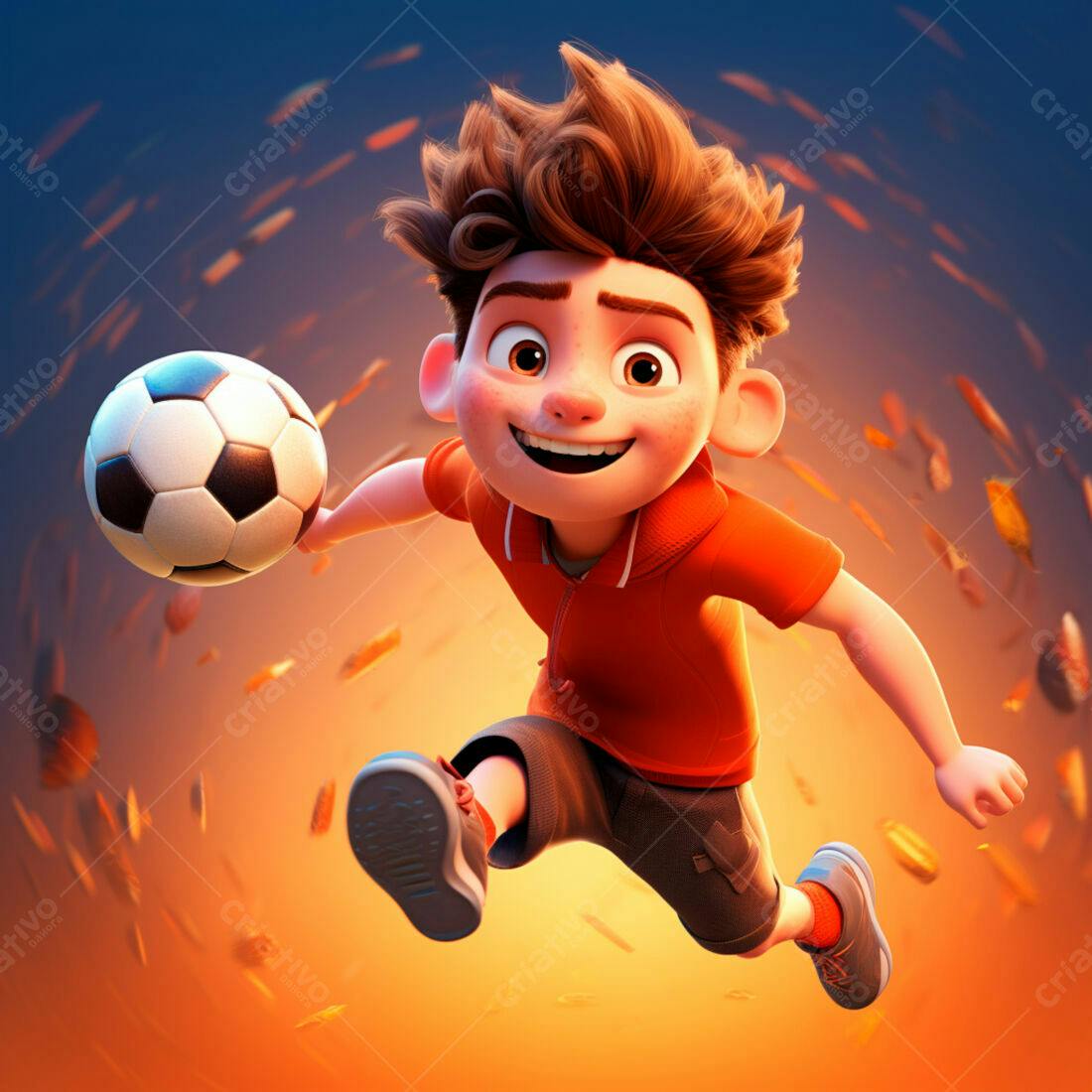 Menino pulando com bola de futebol outono