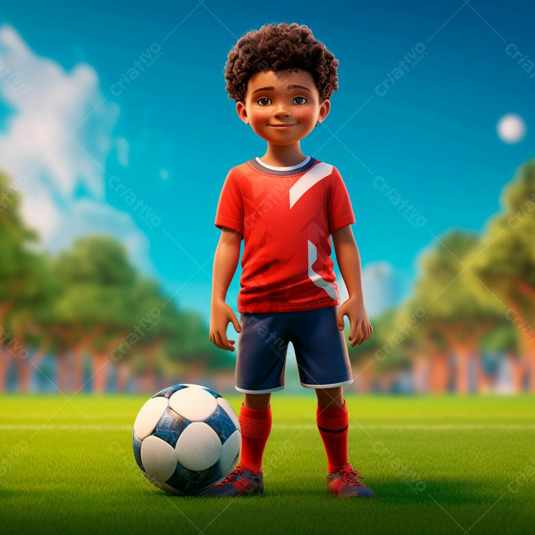 Menino negro jogador de futebol em campo gramado
