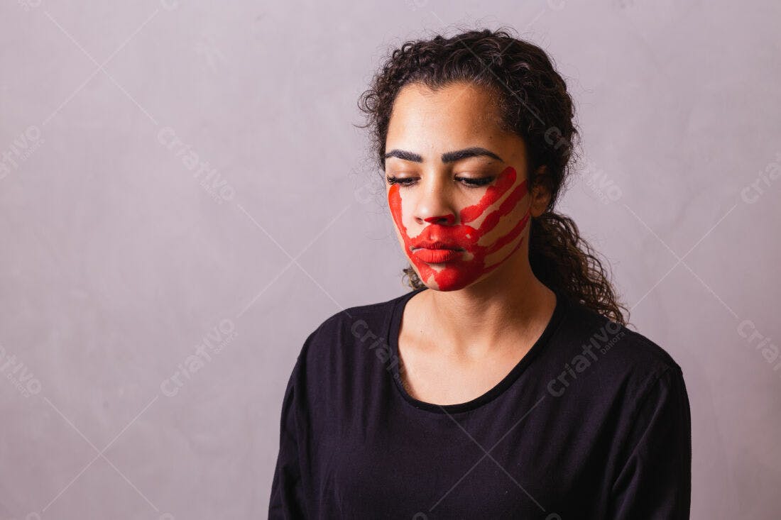 Mulher com pintura vermelha no rosto