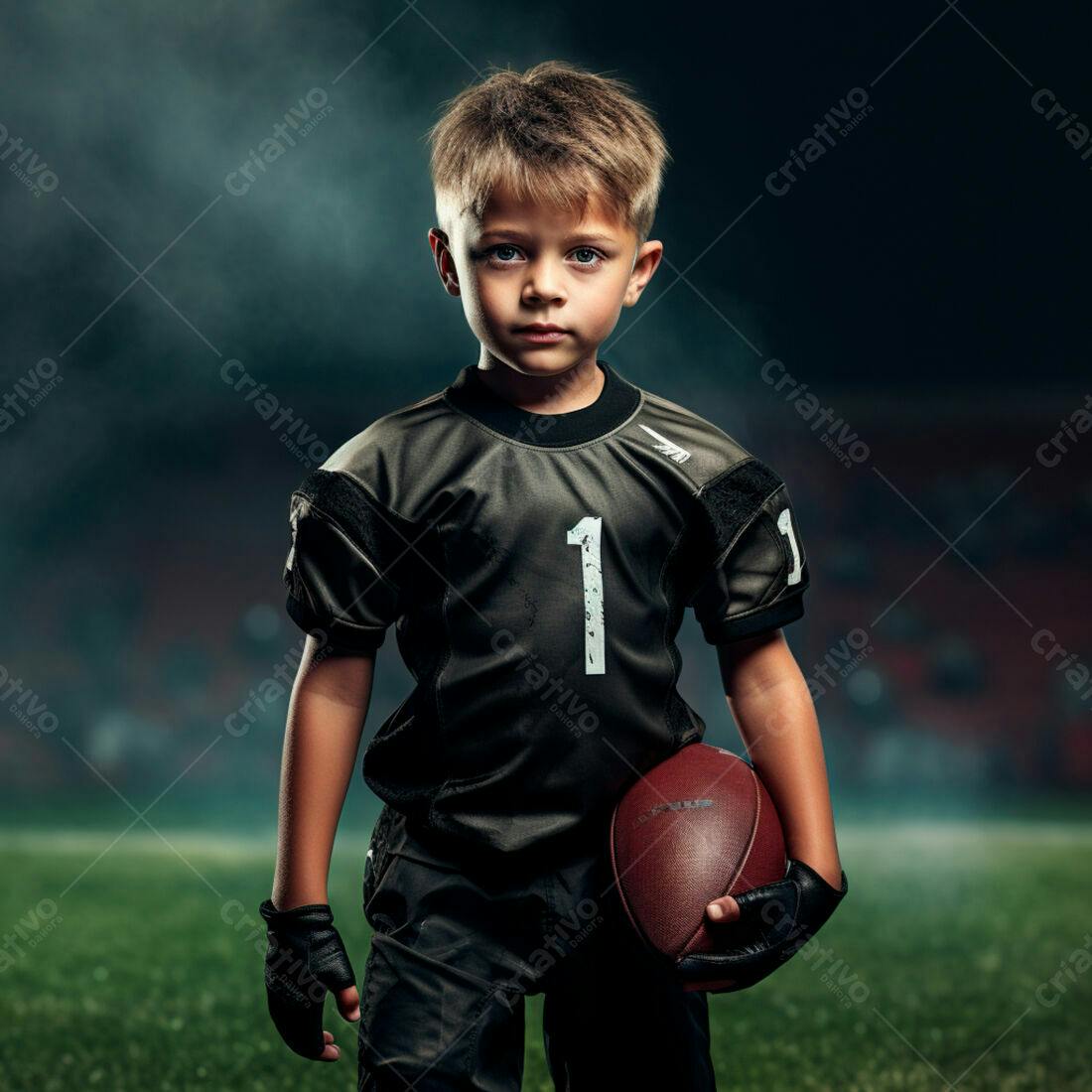 Menino jogador de futebol americano com bola