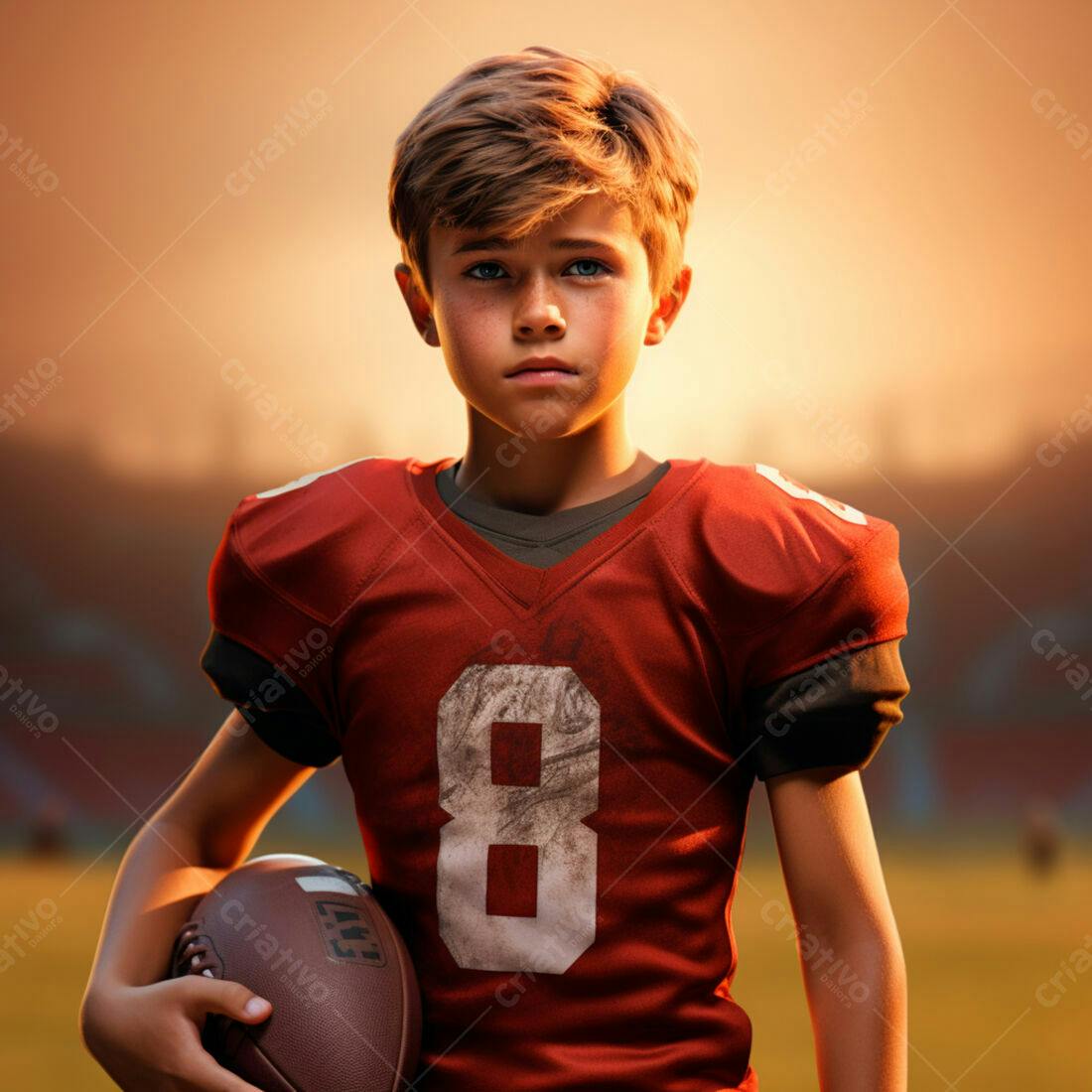Menino jogador de futebol americano segurando bola