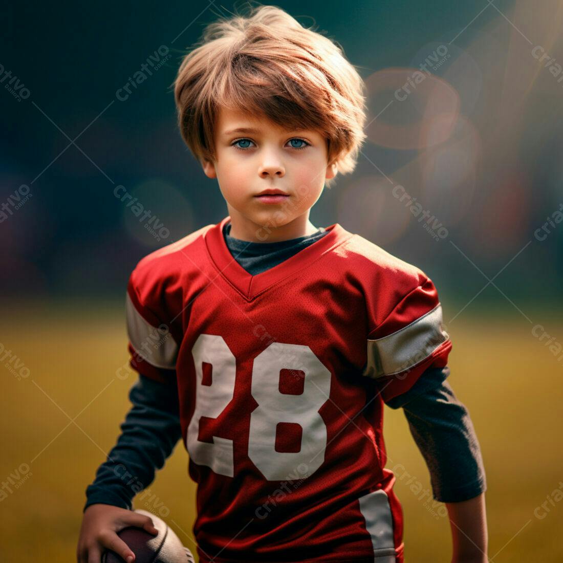 Menino jogador de futebol americano camisa vermelha