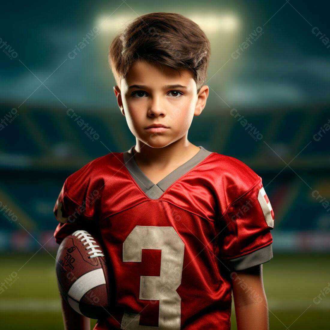 Menino jogador de futebol americano com uniforme vermelho