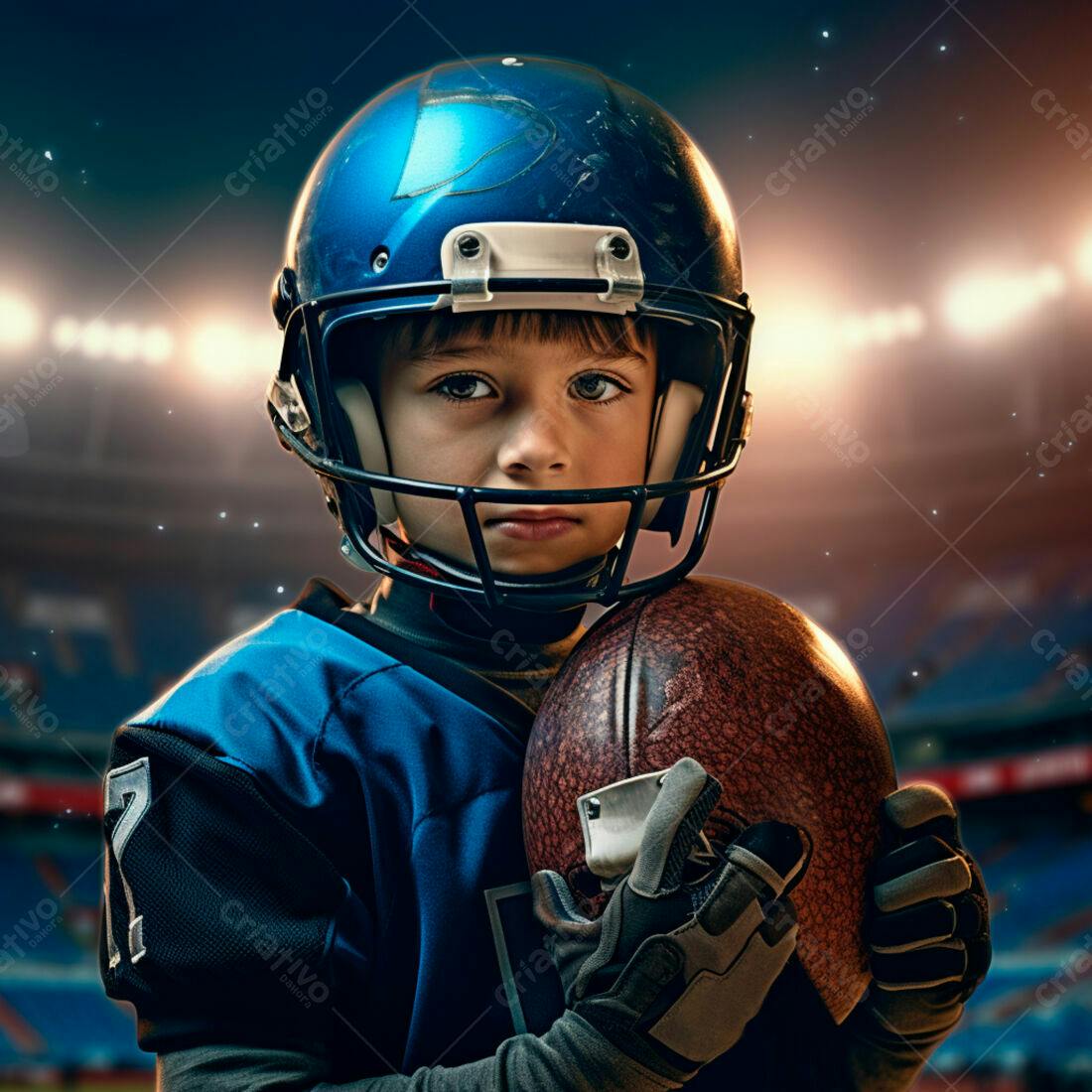 Menino jogador de futebol americano com capacete azul
