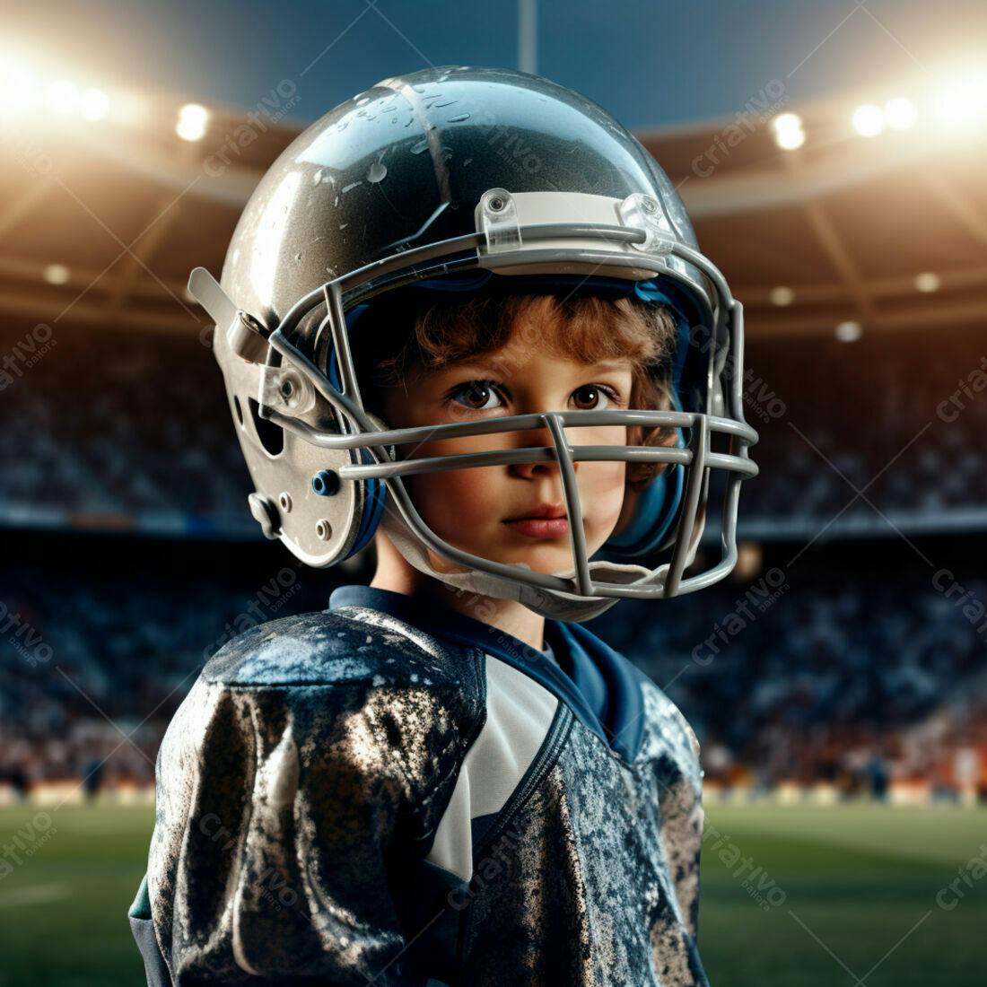 Criança usando capacete de futebol americano