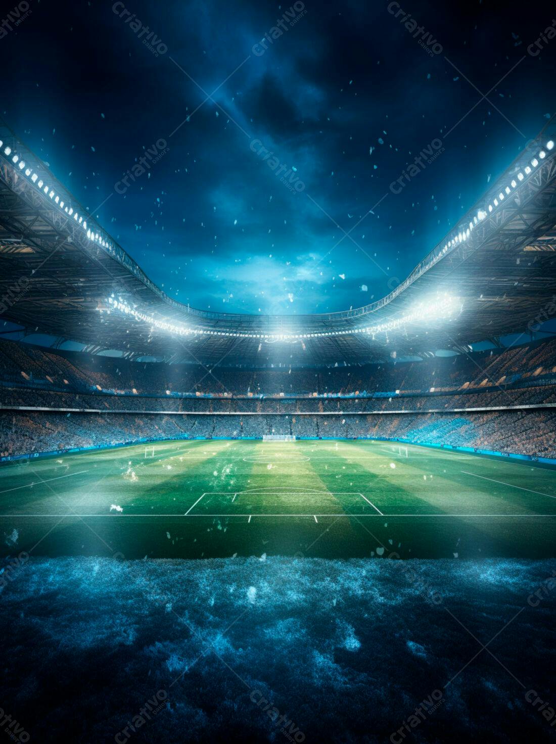 Estádio de futebol nevado à noite