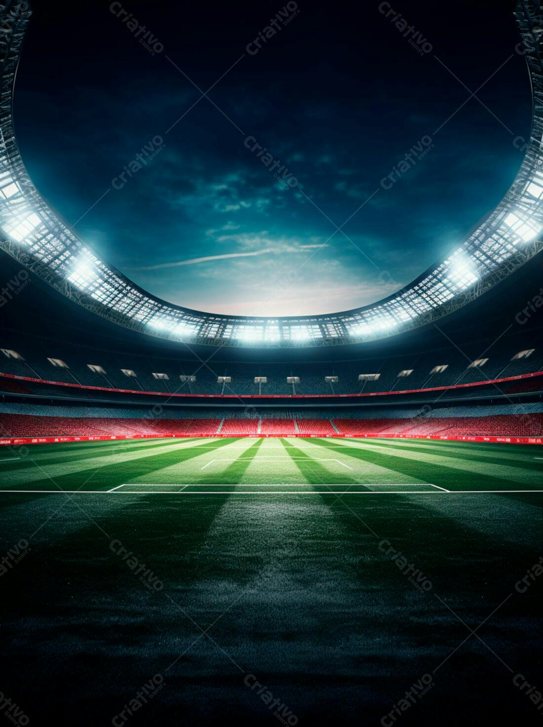 Estádio de futebol noturno iluminado