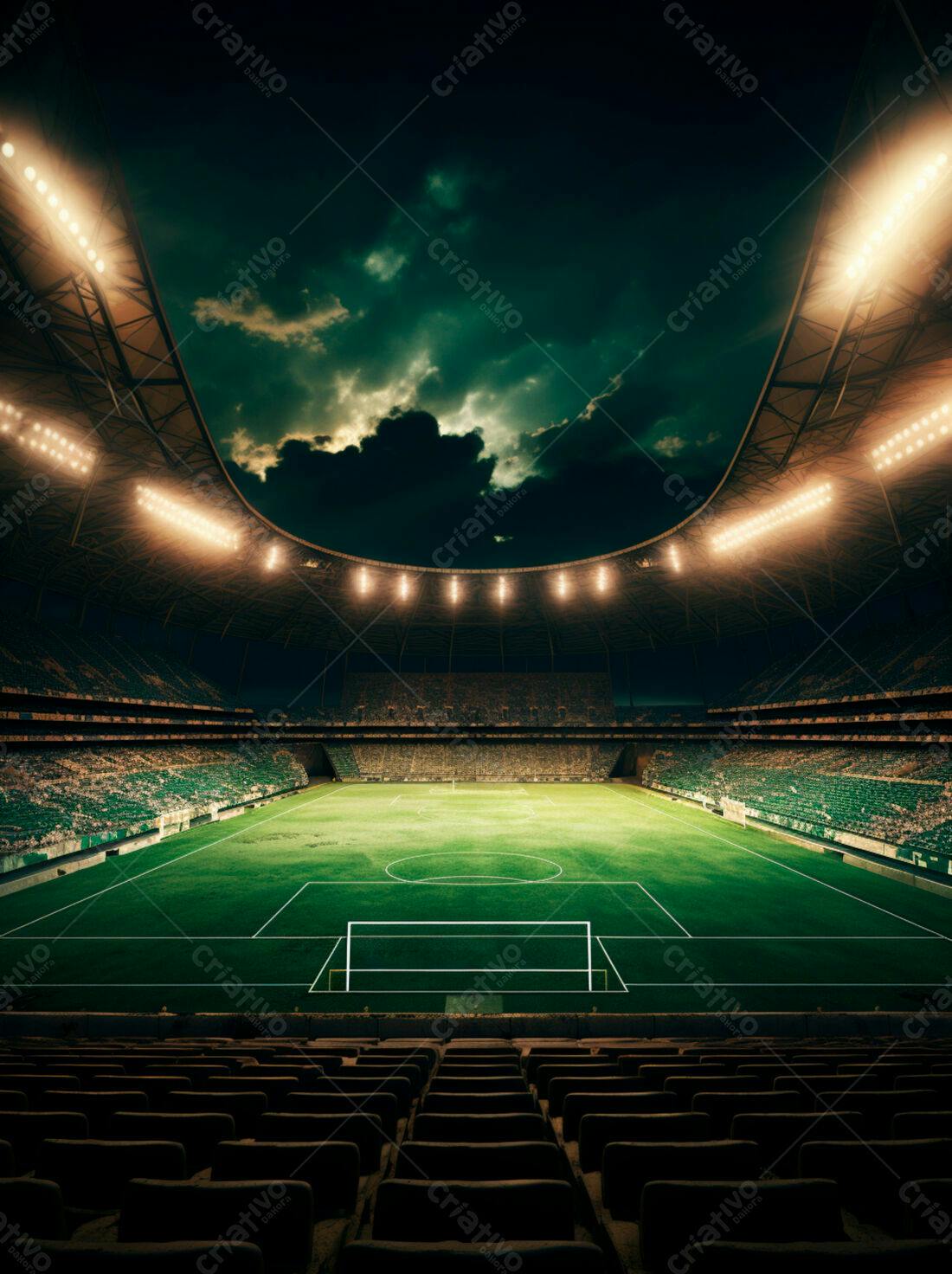 Estádio de futebol noturno vazio