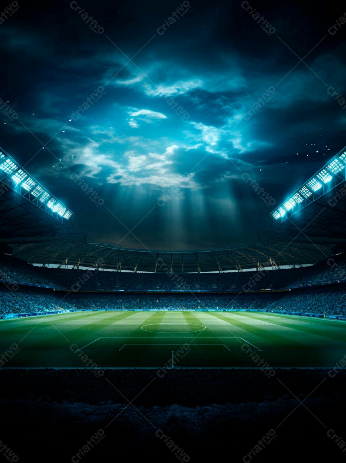 Estádio de futebol noturno iluminado