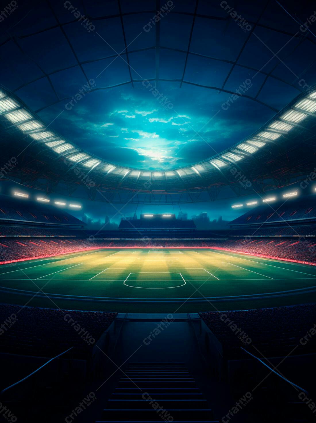 Estádio de futebol noturno iluminado