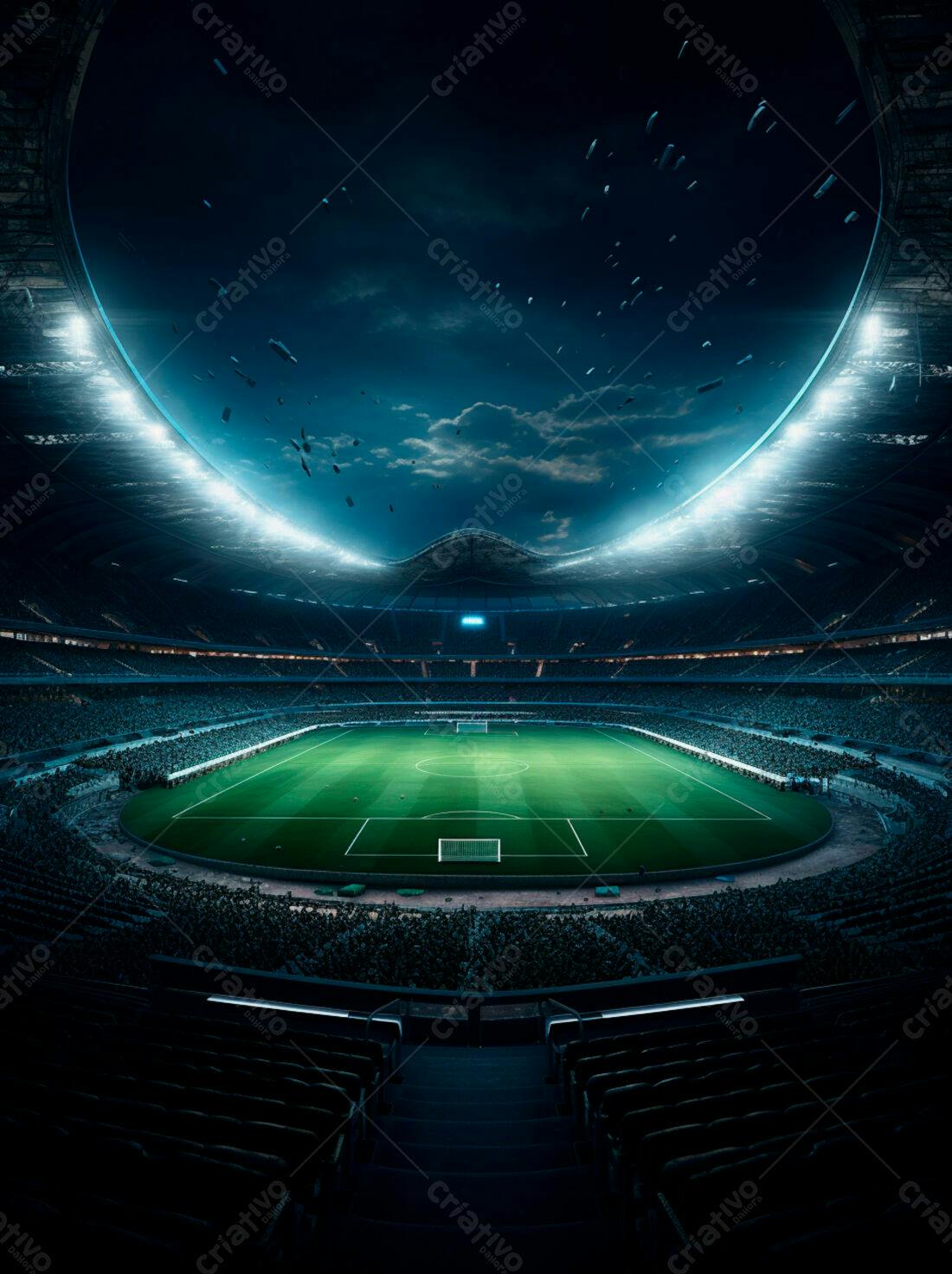 Estádio de futebol noturno com público