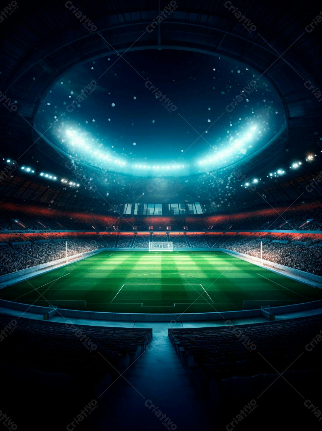 Estádio de futebol noturno iluminado