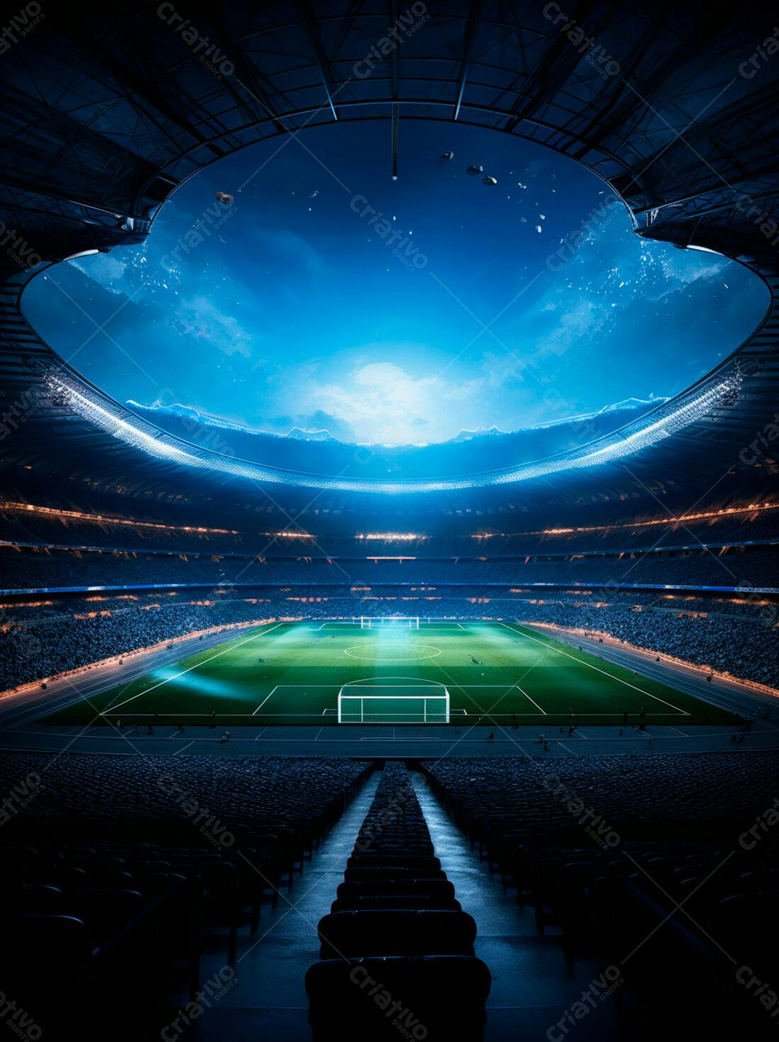 Estádio de futebol noturno com céu estrelado
