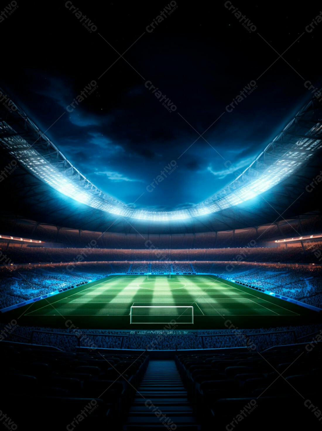 Estádio de futebol noturno iluminado
